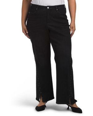 TJ Maxx Plus Teresa Wide Leg Jeans With Rhinestones And Slits For Cotton - Black
