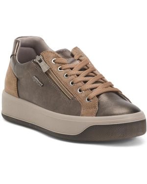 TJ Maxx Leather Sneakers With Side Zipper For Leather/Suede - Brown