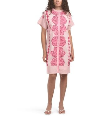 TJ Maxx Short Sleeve Shell Print Shirt Mini Dress For Cotton - Pink