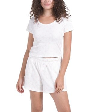 TJ Maxx Bow Waffle Sleep Set With Makeup Bag For Spandex/Polyester - White