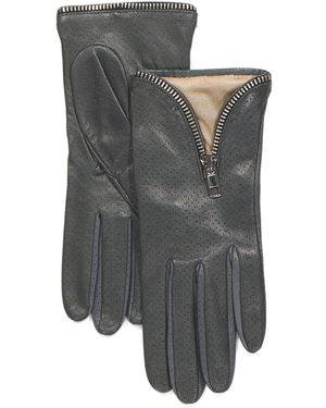 TJ Maxx Leather Perforated Zip Cuffs Gloves With Silk Lining For - Gray