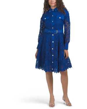 TJ Maxx Long Sleeve Lace Mini Dress With Hardware Belt For Spandex/Polyester - Blue