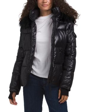 TJ Maxx Hooded Faux Fur Puffer, Nylon/Polyester/Acrylic - Black
