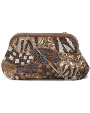 TJ Maxx Mozaic Beaded Clutch, Leather - Brown