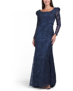 TJ Maxx Long Sleeve Embellished Gown For Polyester - Blue