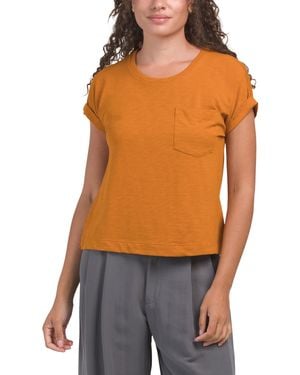 TJ Maxx Cotton Blend Short Sleeve Crew Neck T-Shirt With Pocket For Spandex/Modal/Cotton - Orange