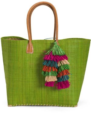 TJ Maxx Handmade Large Brava Sisal And Seagrass Carryall With Leather Handles For - Green