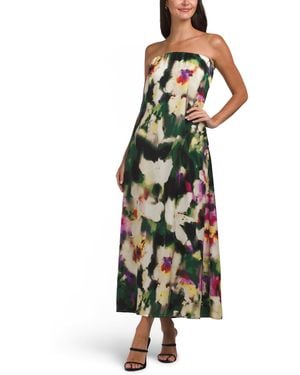 TJ Maxx Strapless Satin Watercolor Printed Dress For Polyester - Green