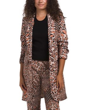 TJ Maxx Ruched Sleeve Long Blazer, Polyester - Brown