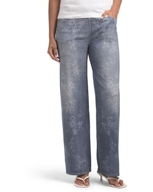 TJ Maxx Knit Printed Denim Look Wide Leg Pull On Pants For Cotton/Polyester - Gray