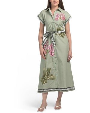 TJ Maxx Short Sleeve Maxi Dress With Belt For Cotton - Green