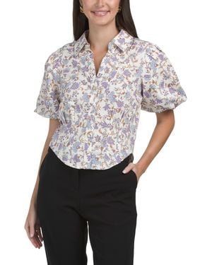 TJ Maxx Button Down Corset Shirt With Puff Sleeves For Spandex/Cotton - White