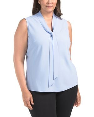 TJ Maxx Plus Tie Front Stretch Blouse For Polyester - Blue