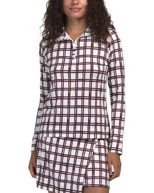 TJ Maxx Plaid Printed Quarter Zip Jacket With Ruffle Trim For Spandex/Polyester - Multicolor