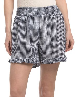 TJ Maxx Gingham Ruffle Hem Cover-Up Shorts, Cotton/Polyester - Gray