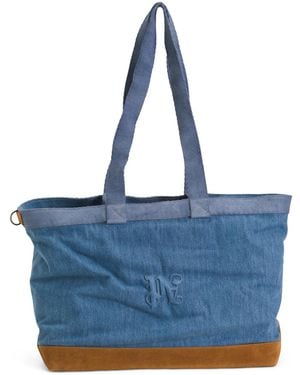 TJ Maxx Large Monogram Embossed Denim Tote Bag For Suede - Blue