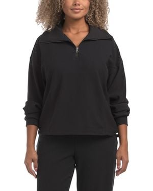 TJ Maxx Relaxed Waffle Knit Quarter Zip Jacket For Spandex/Modal/Polyester - Black
