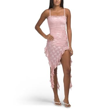 TJ Maxx After Party Floral Ruffle Trim Mini Dress For Spandex/Polyester - Pink