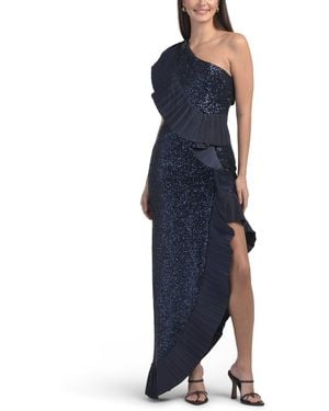 TJ Maxx One Shoulder Tea Length Cocktail Dress For Spandex/Polyester - Blue