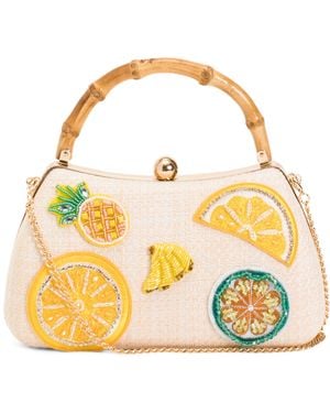 TJ Maxx Beaded Fruit Handle Satchel, Leather - Metallic
