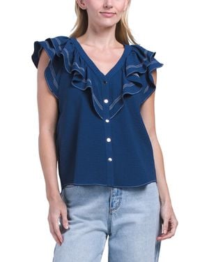 TJ Maxx Ruffle Sleeve Top For Polyester - Blue