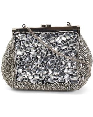 TJ Maxx Bead And Crystal Embellished Metal Frame Clutch For Leather - Gray