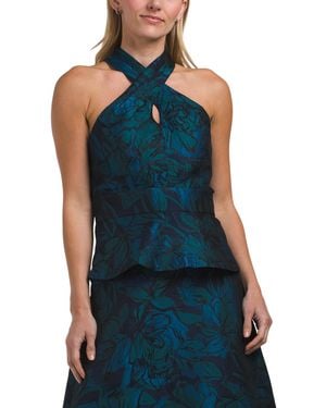 TJ Maxx Cross Neck Halter Peplum Top For Polyester - Blue