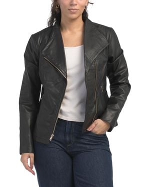 TJ Maxx Leather Asy Jacket, Polyester/Leather - Black