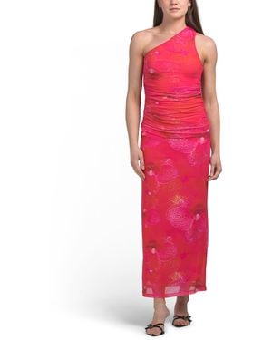TJ Maxx Mesh Orchid One Shoulder Top And Skirt Set, Polyester - Red