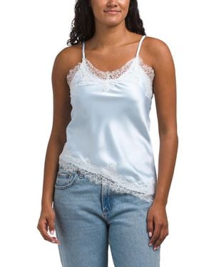TJ Maxx Lace Trim Satin Top For Polyester - Blue