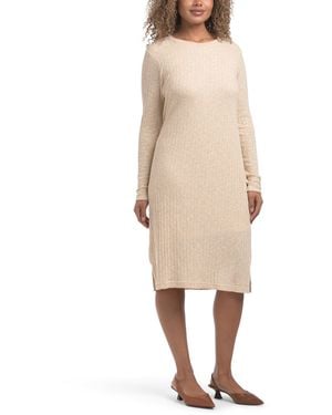 TJ Maxx Ivy Crew Neck Midi Dress With Side Slits For Spandex/Polyester/Rayon - Natural