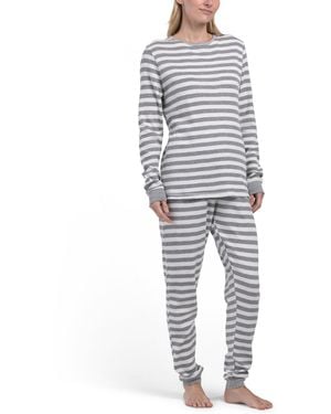 TJ Maxx 2Pc Stripe Top And Pants Pajama Set For Cotton - Gray
