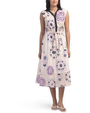 TJ Maxx Sleeveless Maxi Belted Shirt Dress For Cotton - Pink