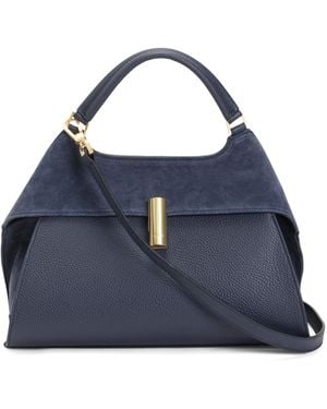 TJ Maxx Leather Geometric Bar Hardware Satchel With Suede Flap, Leather//Suede - Blue