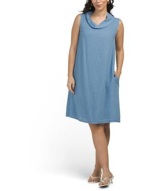 TJ Maxx Linen Blend Cowl Neck Mini Dress For Linen/Viscose - Blue