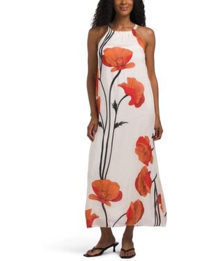 TJ Maxx Silk Blend Floral Halter Maxi Dress For Cotton/Viscose - Red