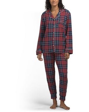 TJ Maxx 2Pc Plaid Notch Collar Top And Sweatpants Pajama Set For Spandex/Polyester - Red