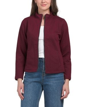 TJ Maxx Petite Long Sleeve Textured Knit Jacket With Contrast Piping, Spandex/Polyester