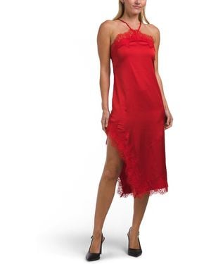TJ Maxx Lace Trim Satin Halter Neck Mini Dress For Nylon/Spandex/Polyester - Red