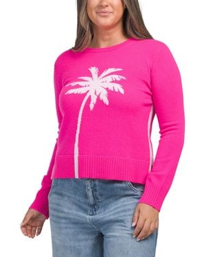 TJ Maxx Cashmere Paradise Palm Tree Crew Neck Sweater - Pink