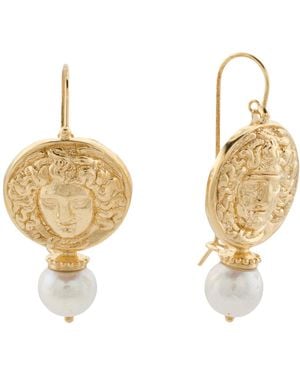 TJ Maxx 18Kt Plated Sterling Medusa Pearl Earrings - Metallic