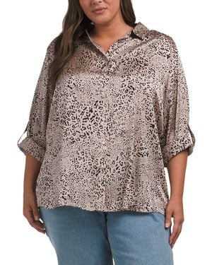TJ Maxx Plus Animal Printed Shirt For Polyester - Brown