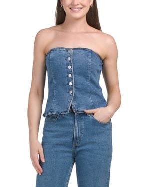 TJ Maxx Strapless Button Front Bustier Tube Top For Spandex/Cotton/Polyester - Blue