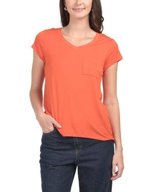 TJ Maxx V-Neck One Pocket T-Shirt For Spandex/Viscose - Orange