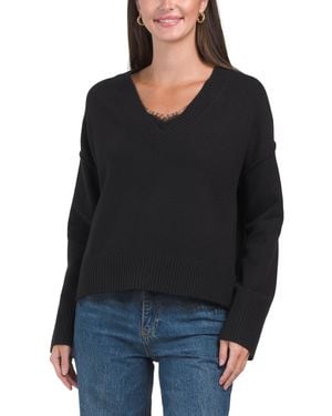 TJ Maxx Sweater And Satin Lace V-Neck Camisole, Spandex/Polyester/Acrylic - Black