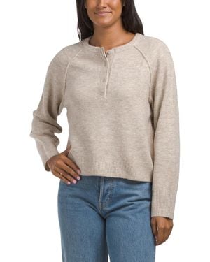 TJ Maxx Long Sleeve Cozy Henley Sweater, Spandex/Polyester/Acrylic - Gray