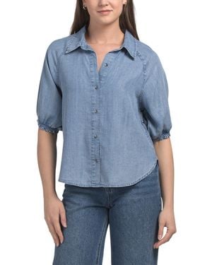 TJ Maxx Talia Puff Sleeve Chambray Top For - Blue