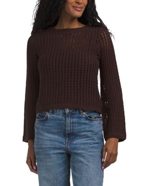 TJ Maxx Long Sleeve Boat Neck Novelty Hem With Cuffs Crochet Sweater, Cotton - Black