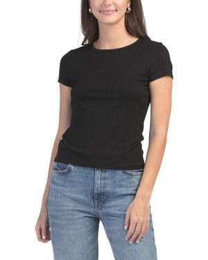 TJ Maxx Ribbed Crew Neck Cap Sleeve Top For Spandex/Rayon - Black