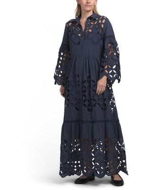 TJ Maxx Long Sleeve Laser Cut Maxi Dress For Cotton/Polyester - Blue